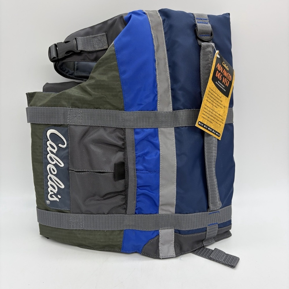NWT Cabela's Dog Advanced Flotation Vest Device Large Blue Gray Grab Handles